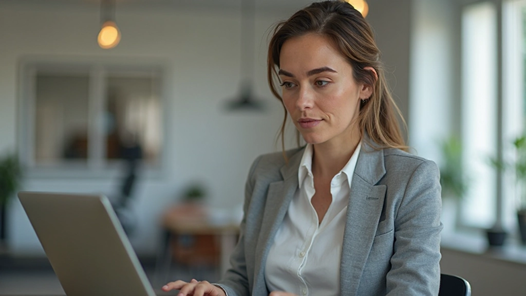 Frau mittleren Alters arbeitet an ihrem Laptop und studiert WCAG-Richtlinien auf dem Bildschirm